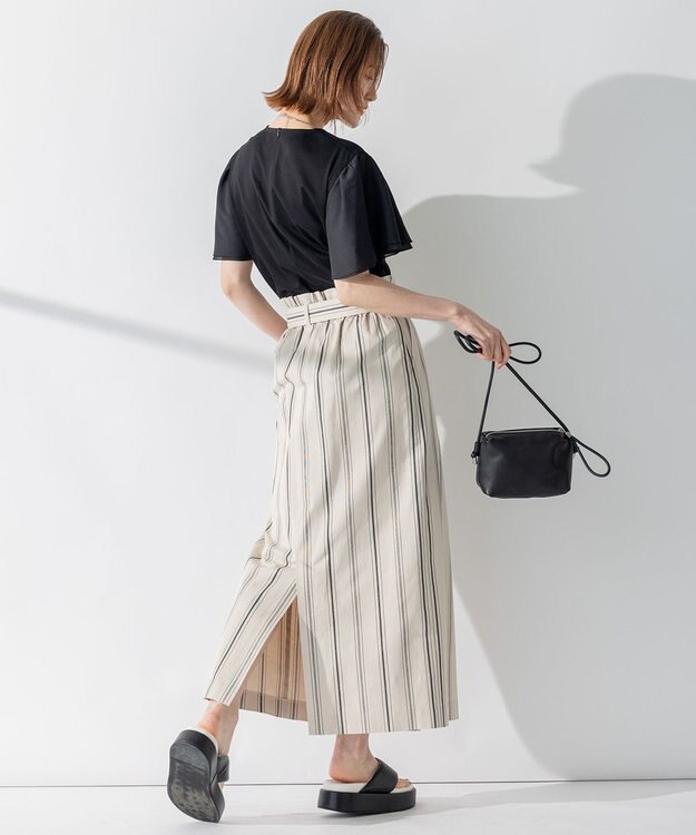 23区 【WEB限定】フレアコンビジャージー 袖フリル カットソー ブラック系