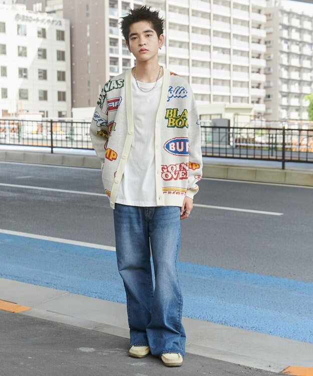 WEGO リラックスフィットパターンカーディガン ホワイト