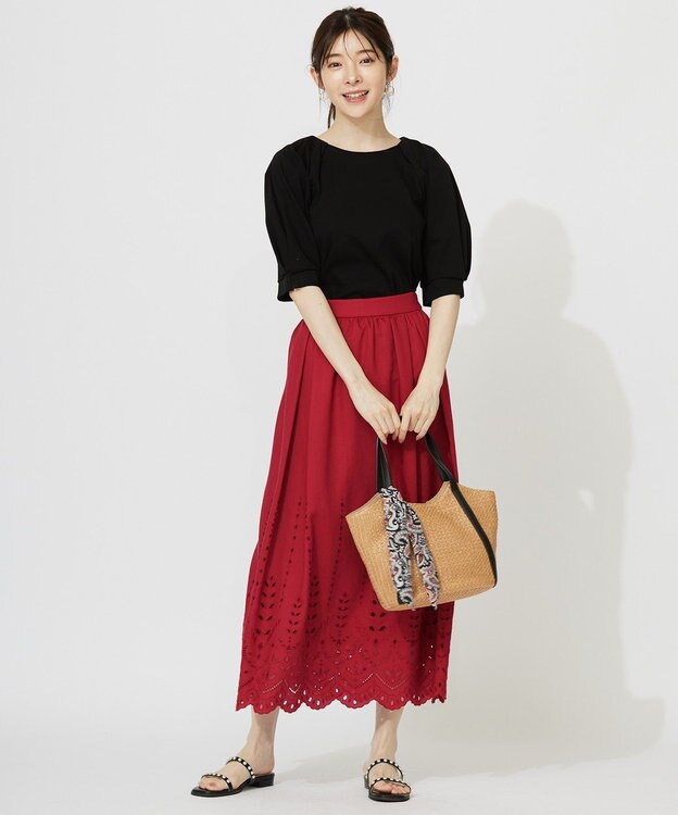 ANY SIS 【洗える】カットワークエンブロイダリー スカート レッド