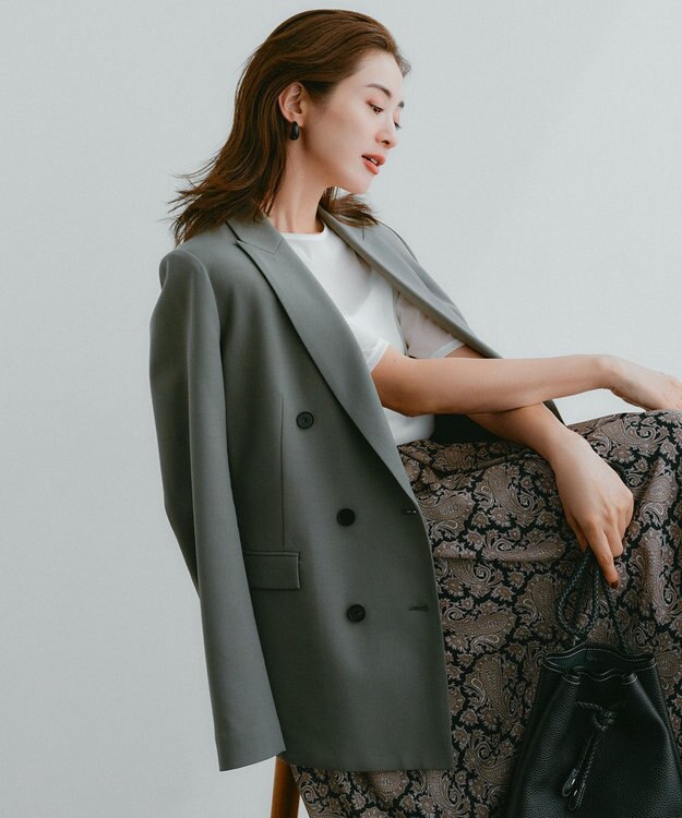 ICB ウール2WAYストレッチ ダブルブレストジャケット スモークグリーン系