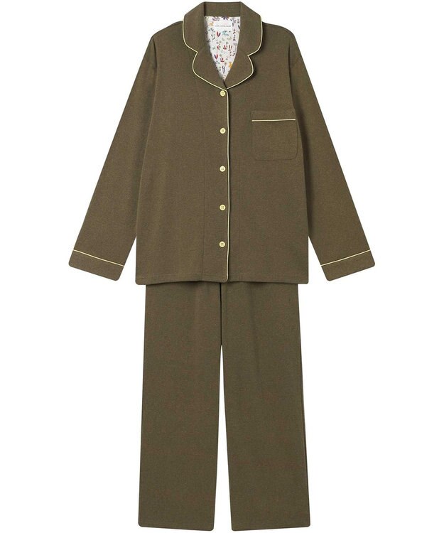 une nana cool 【綿100%】やわらか杢フライスパジャマ MADE WITH LIBERTY FABRIC オリーブ