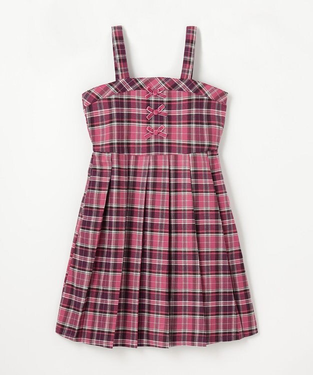 ANY KIDS チェックプリーツジャンパースカート ピンク系