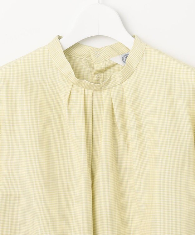 J.PRESS LADIES L 【洗える】セルロース チェック スタンドカラー ブラウス ピスタチオ系3