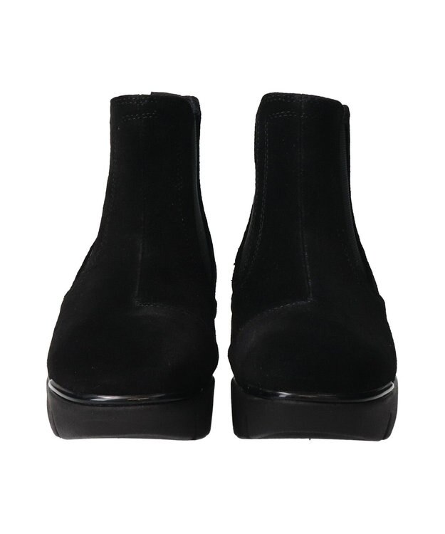 INTER-CHAUSSURES 【BUSSOLA】晴雨兼用サイドゴアレザーショートブーツ ブラックスウェード