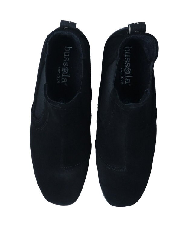 INTER-CHAUSSURES 【BUSSOLA】晴雨兼用サイドゴアレザーショートブーツ ブラックスウェード