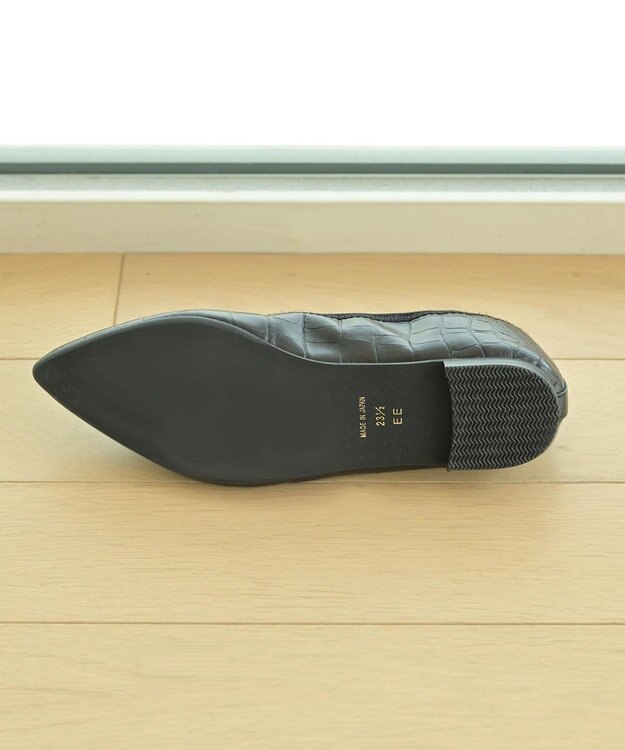 nouvelleRobe Oū 【本革・高反発】Pointed ポインテッドトゥ 型押しバレエシューズ ブラックメッシュ