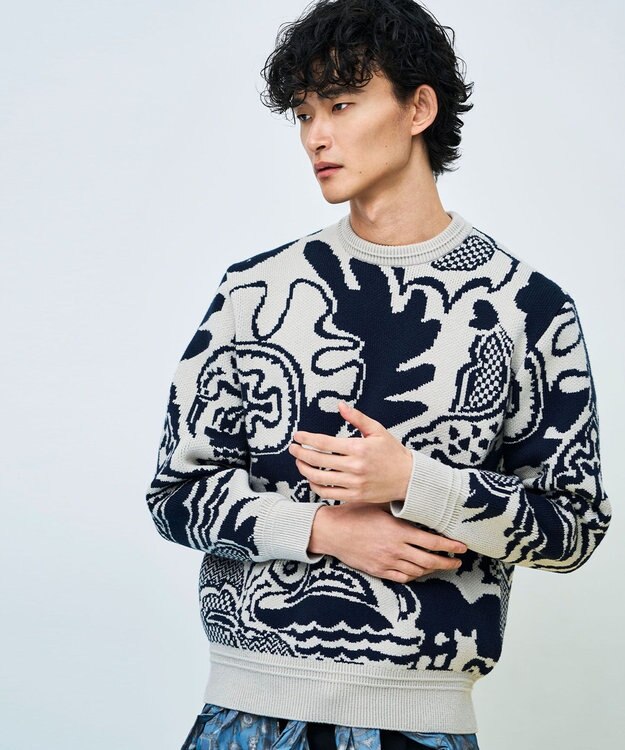 JOSEPH HOMME 【HIGH GRADE LINE】フォークアートジャガード　クルーネックニット アイボリー系5