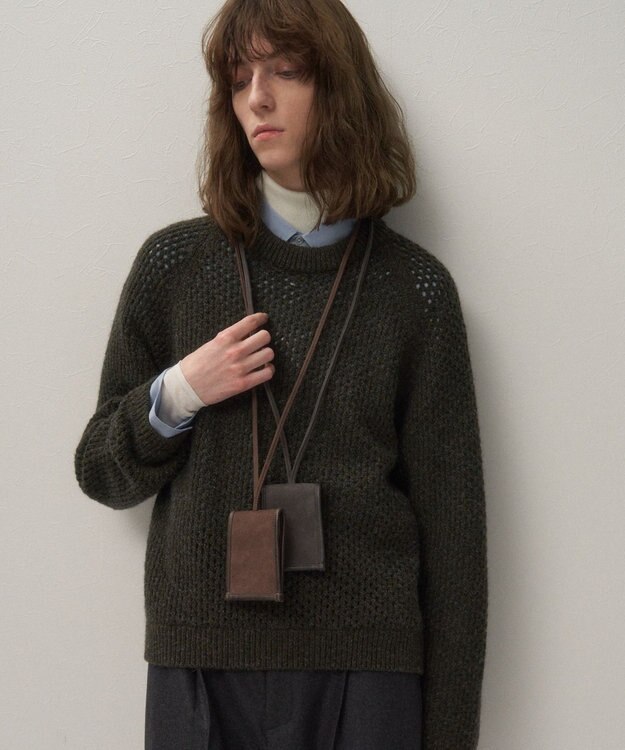 ATON WOOL CASHMERE ALPACA | メッシュクルーネックセーター KHAKI