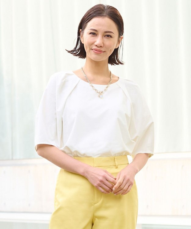 自由区 【XSサイズ~/洗える】ツイストプレインジャージー袖タック カットソー アイボリー系