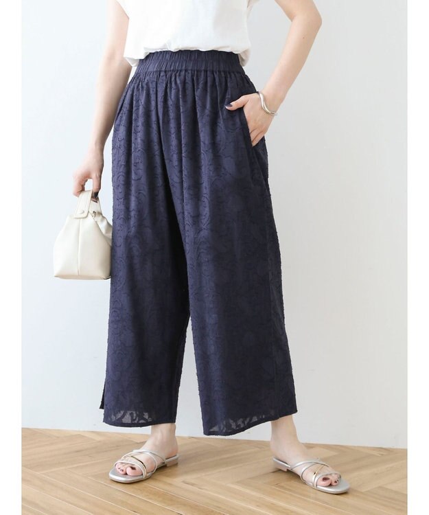 Green Parks インド綿　ジャガードイージーパンツ Navy