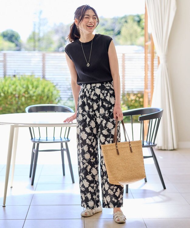 ANY L 【洗濯機可/ウエストゴム】プリントパンツ チャコールベース