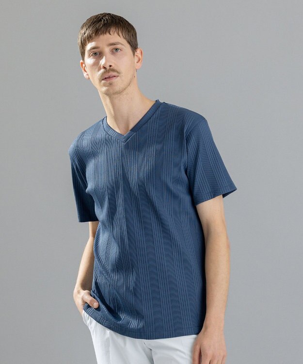 JOSEPH HOMME テックリブジャージー　Vネック半袖カットソー ダルブルー系