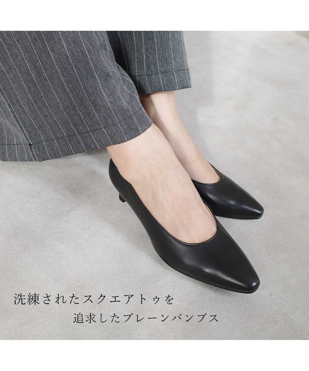 Pointer 【3.5cmヒール】日本製 高級本革ローヒールパンプス ブラック