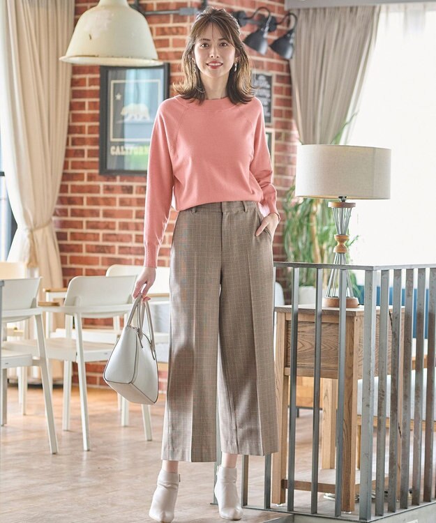 ANY SIS S 【シリーズ累計7万本突破！】サーモ2WAYストレッチ ワイドパンツ ブラウングレンチェック