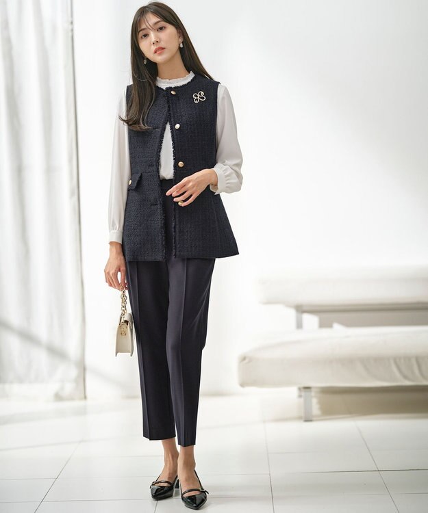 ANY SIS L ファンシーツイードペプラム ジレ ネイビー
