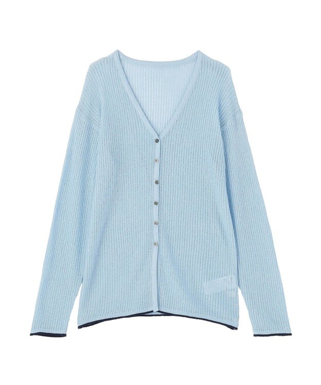 earth music&ecology バイカラーハリヌキカーディガン Light Blue