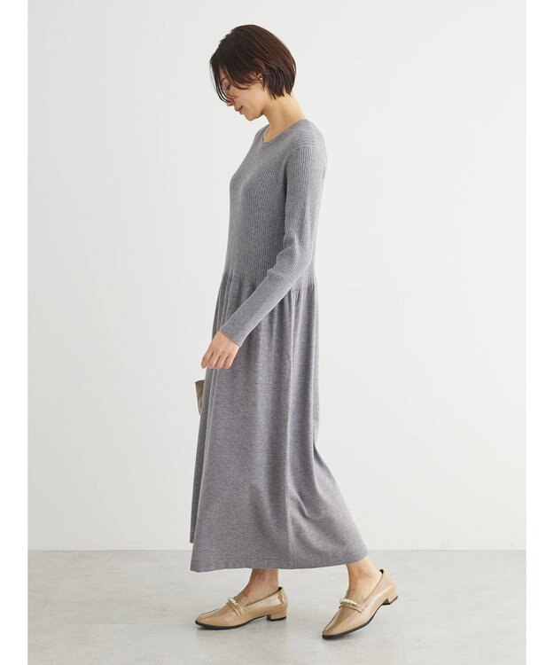 Green Parks ・Ｐｅｔｉｔ　Ｆｌｅｕｒ　フレアニットワンピース Gray Mixture