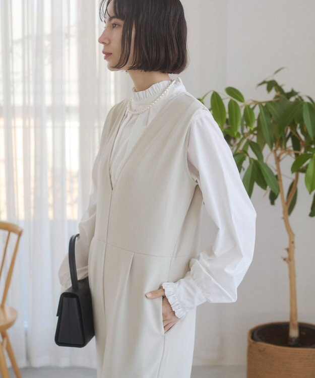 WEGO 【ANGIE VINTAGE】Vネックオールインワン ホワイトアイボリー
