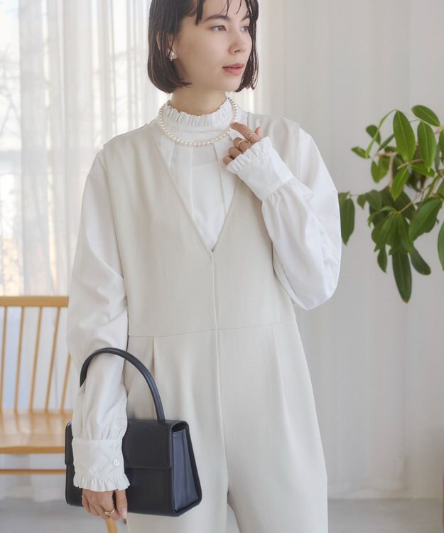 WEGO 【ANGIE VINTAGE】Vネックオールインワン ホワイトアイボリー