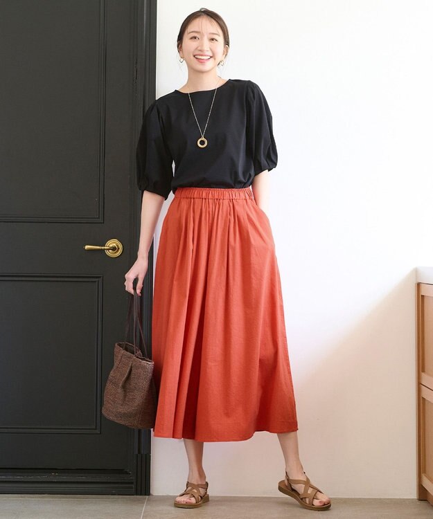 ANY 【ウエストゴム/接触冷感/UVケア】清涼リネンスカーチョ オレンジ