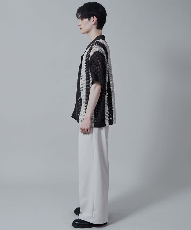 WEGO マルチストライプニットシャツ（S） ダークグレー