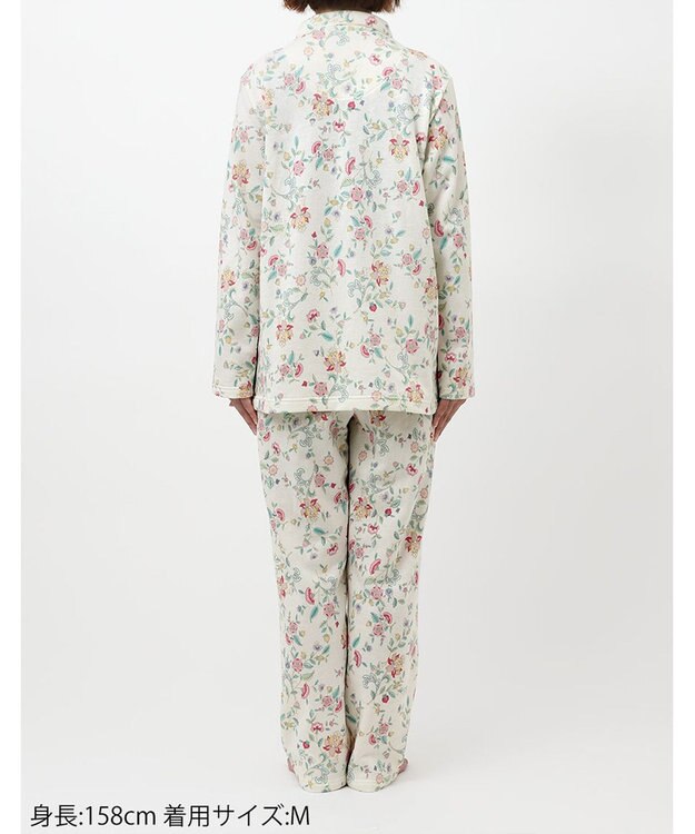 WACOAL パジャマ 長袖 長ズボン 綿混(本体) あったか ミントン 3Lまで対応 大きいサイズ レディース NDW428 /ワコール ホワイト