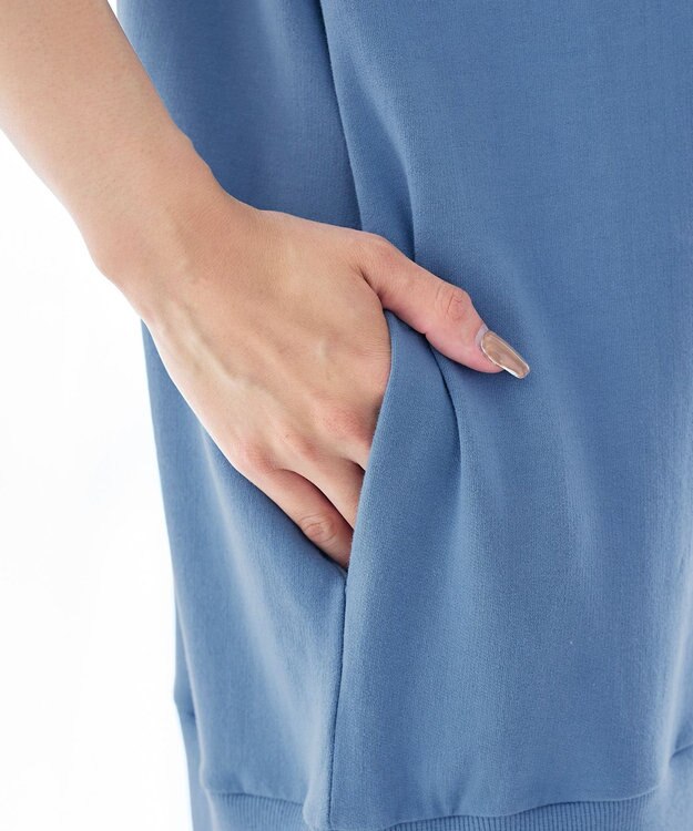 Tiaclasse 【洗える】裏毛プリーツコンビワンピース ブルー×オフ