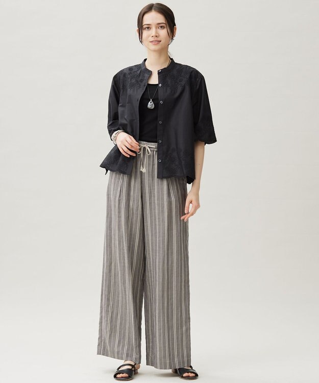 自由区 【カタログ掲載・接触冷感・洗える】エンブロイダリーローンシャツ ブラウス ブラック