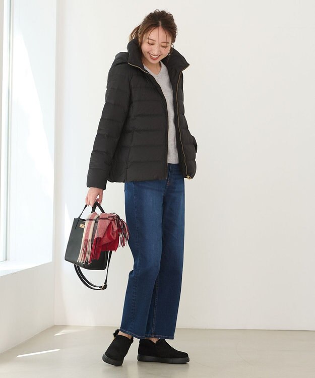 ANY 【洗濯機可能/羽毛100%使用/撥水/フード取り外し可能】楽映えリッチミドル丈ダウン ブラック