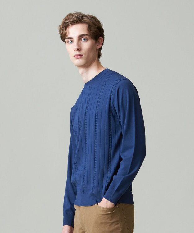 J.PRESS MEN 【ストレッチ性 / イージーケア】【FLEX YARN】クルーネックニット ブルー系