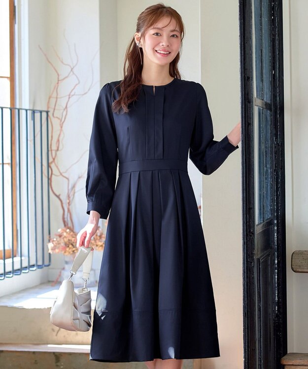 Tiaclasse 【セレモニー・新色追加】キーネックフレアワンピース ネイビー