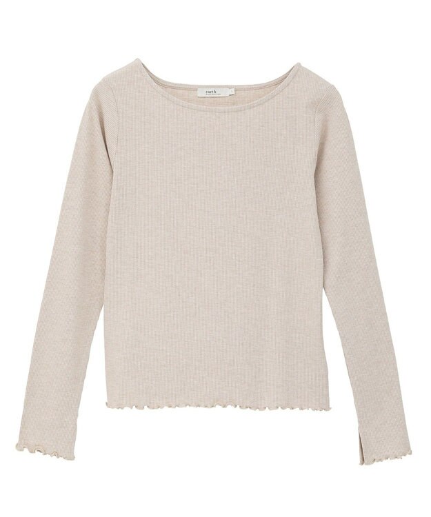 earth music&ecology ラメテレコボートネックプルオーバー Beige