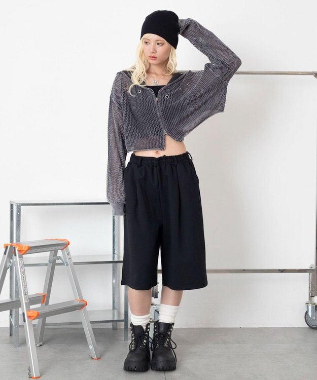 WEGO ハトメメッシュニットショートパーカー スミクロ