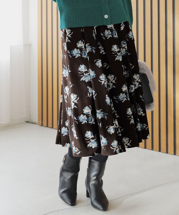 ANY SIS フラワータック スカート ブラウン系