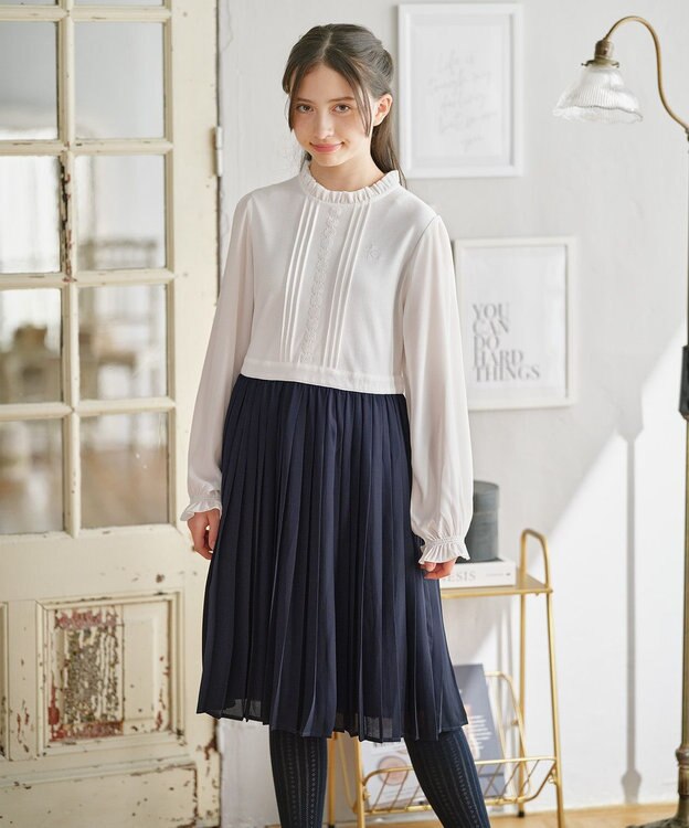 組曲 KIDS 【150-170㎝】グレンチェックジャケット＆プリーツワンピース セット ネイビー×チェック系