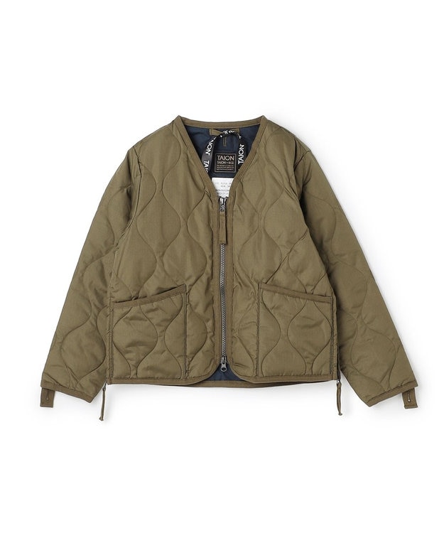UNFILO 【120-150cm】TAION ミリタリーZIP Vネック ダウンジャケット(UNISEX) ダークオリーブ