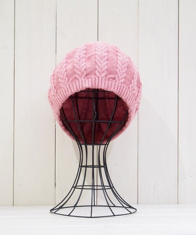 石田製帽 オーガニックコットン アラン編みベレー ピンク