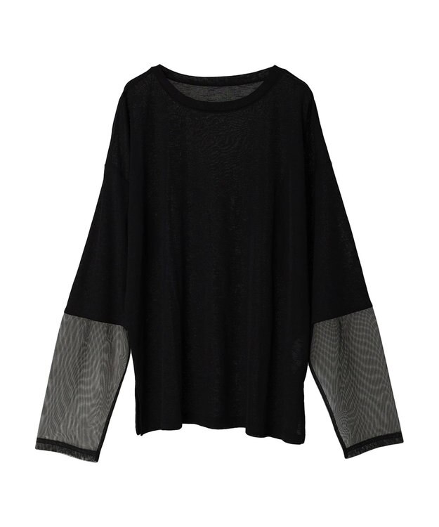 Green Parks 袖チュールドッキングシアープルオーバー Black