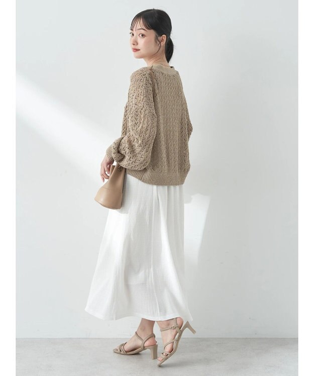 earth music&ecology ファンシーヤーンすかしニットカーディガン Beige