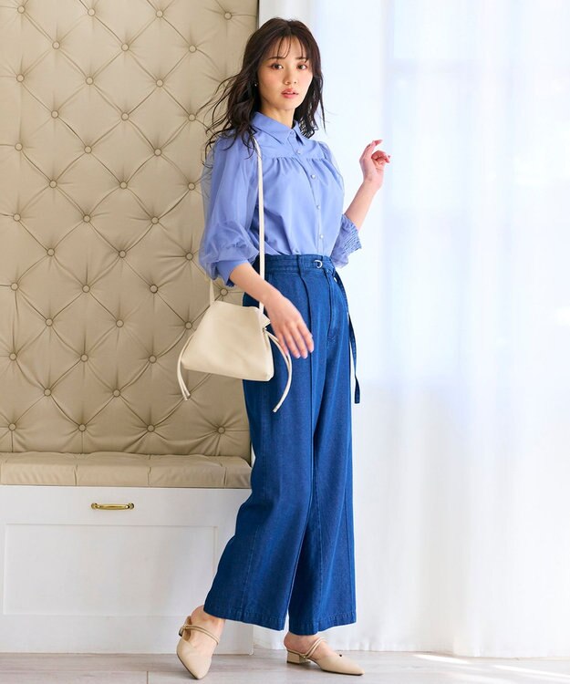 Feroux ベルト付き テンセルデニム ワイドパンツ ネイビー系