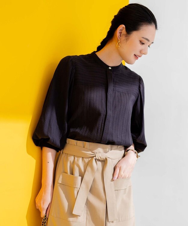 組曲 ドビーストライプ ブラウス ブラック系