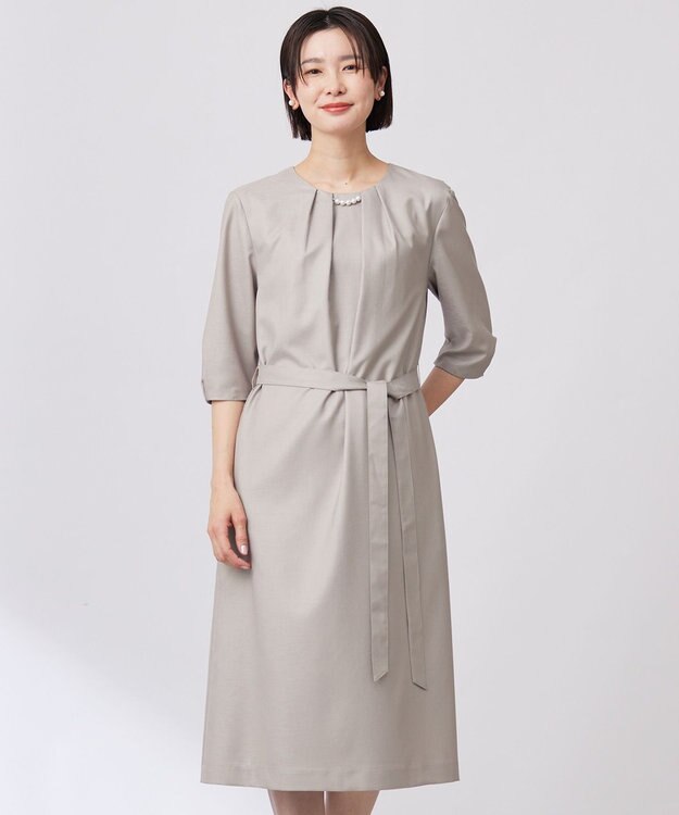 J.PRESS LADIES 【洗える・UV加工・吸水速乾】OXIJEWELストレッチ ワンピース ベージュ系