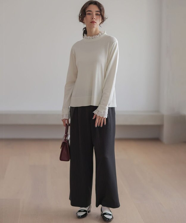 組曲 【WEB限定】レースフリルスタンド ニット アイボリー系