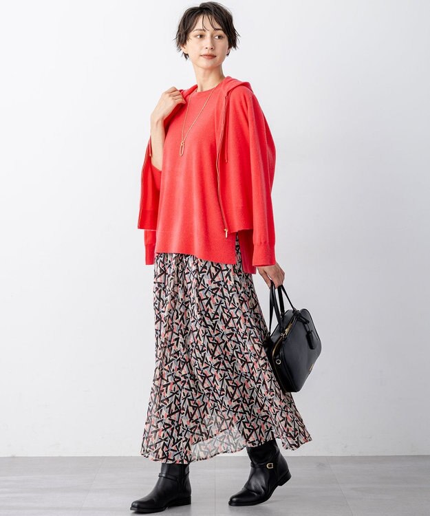 23区 L 【見上愛さん着用/洗える】ピュアカシミヤ ジップアップ ニット パーカー オレンジ系