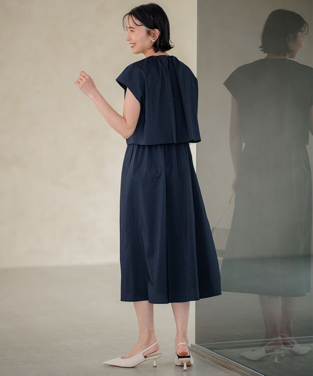 23区 L 【接触冷感/洗える】ストレッチラミータフタ ワンピース ネイビー系