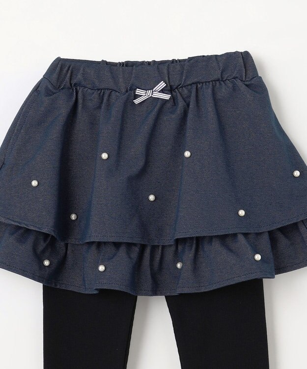 ANY KIDS パール×デニムニットスカッツ ネイビー