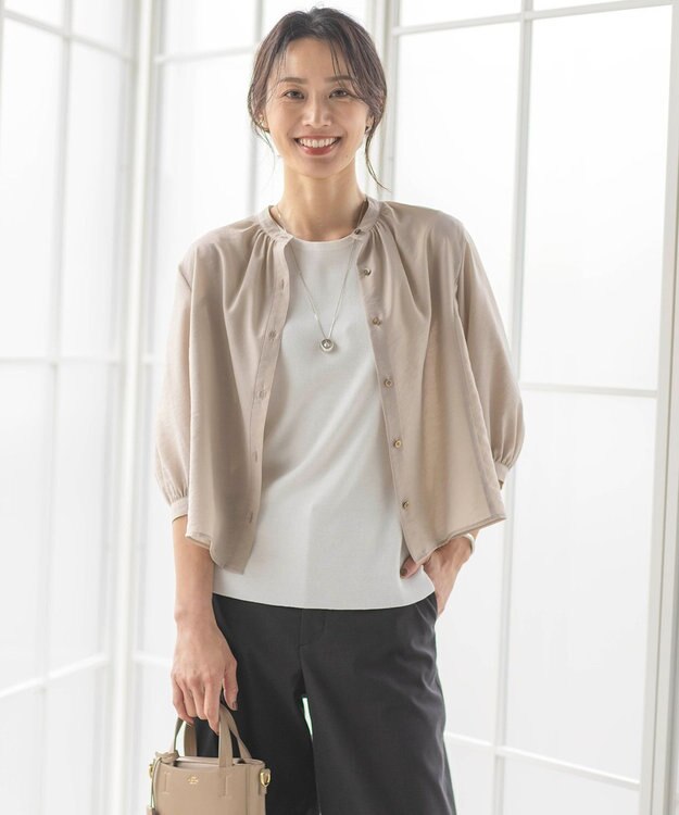 J.PRESS LADIES 【洗える】シアーブライトローン バンドカラー ブラウス ベージュ系