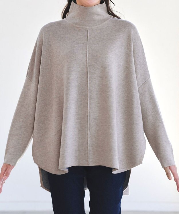 Tiaclasse 【洗える】リバーシブルWフェイスポンチョ風ニット ベージュ