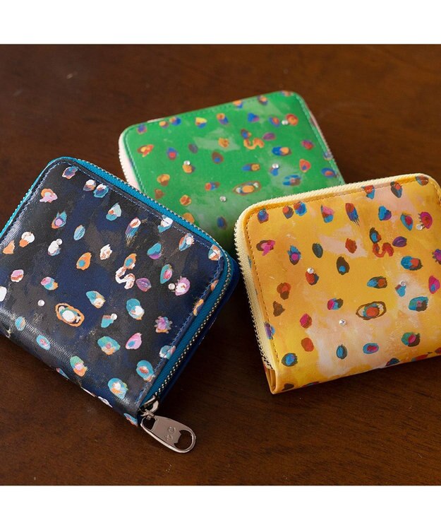 tsumori chisato CARRY カラフルレオパード ラウンドファスナー 2つ折り財布 ブラック