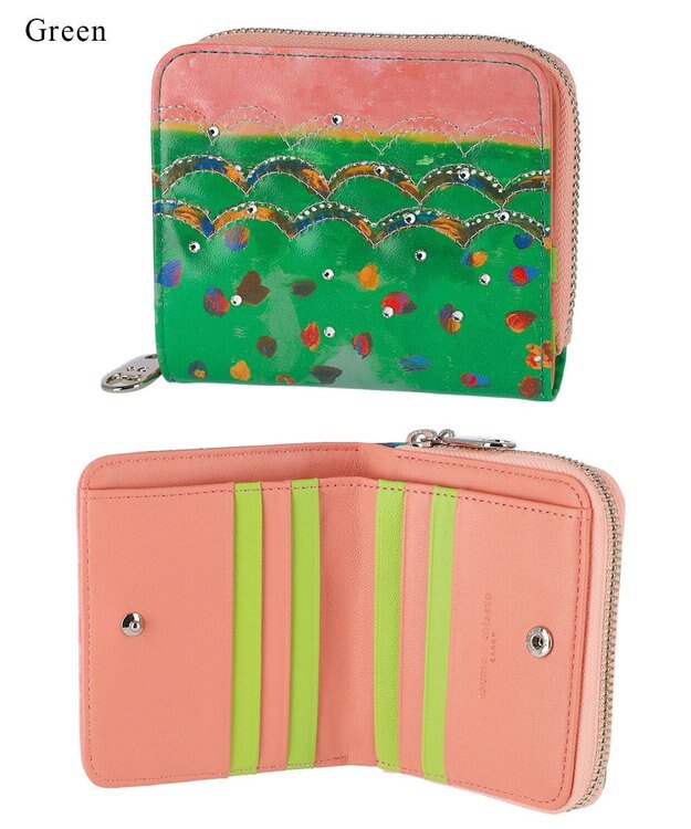 tsumori chisato CARRY カラフルレオパード ラウンドファスナー 2つ折り財布 グリーン